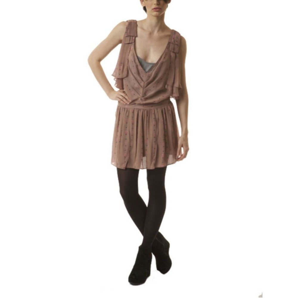 HYPE Designer ELSA Dress in BLUSH Lined RACERBACK Silk PRINT  Waistband 6 $198
